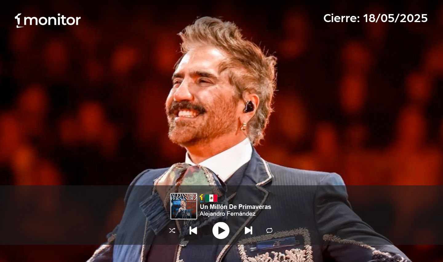 Alejandro Fernández imparable: corona una vez más el Top 20 de monitorLATINO en México ￼