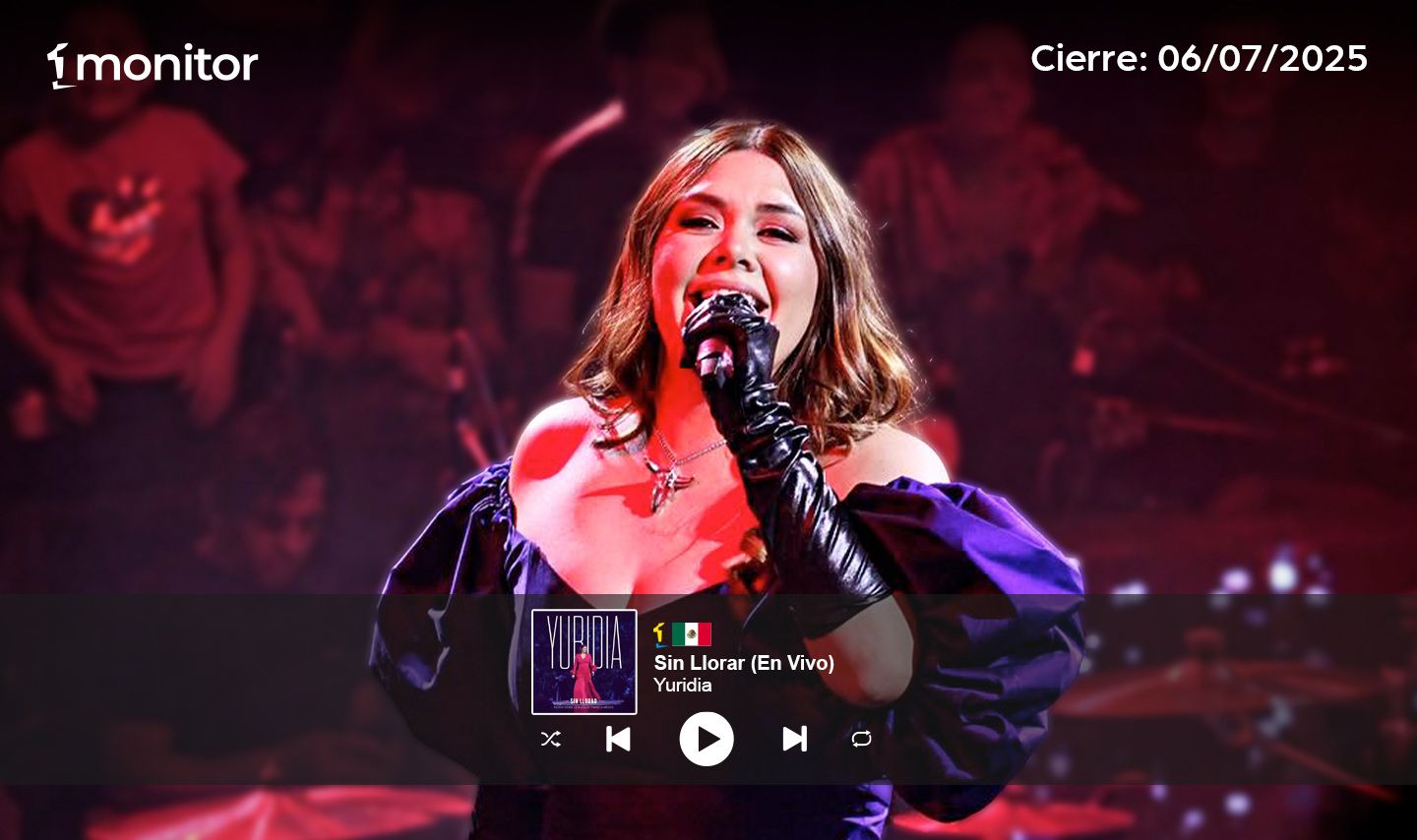 Yuridia lleva al #1 en México la versión de “Sin Llorar” en vivo￼
