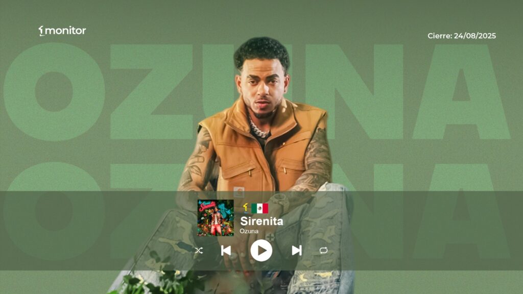 Ozuna encabeza el Top monitorLATINO México con “Sirenita”, tema que lidera los rankings semanales en agosto 2025.