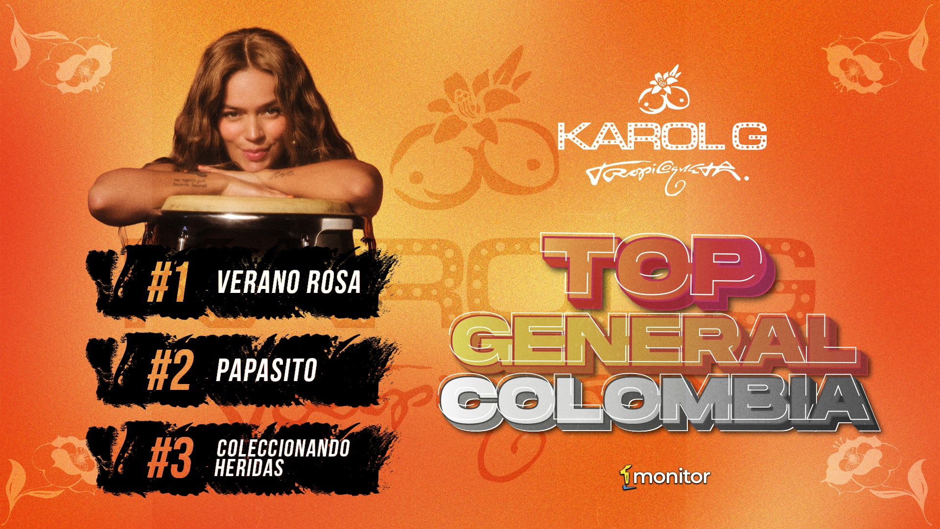 Karol G domina de manera histórica la radio de Colombia con el Top #1, #2 y #3 en el chart general de monitorLATINO