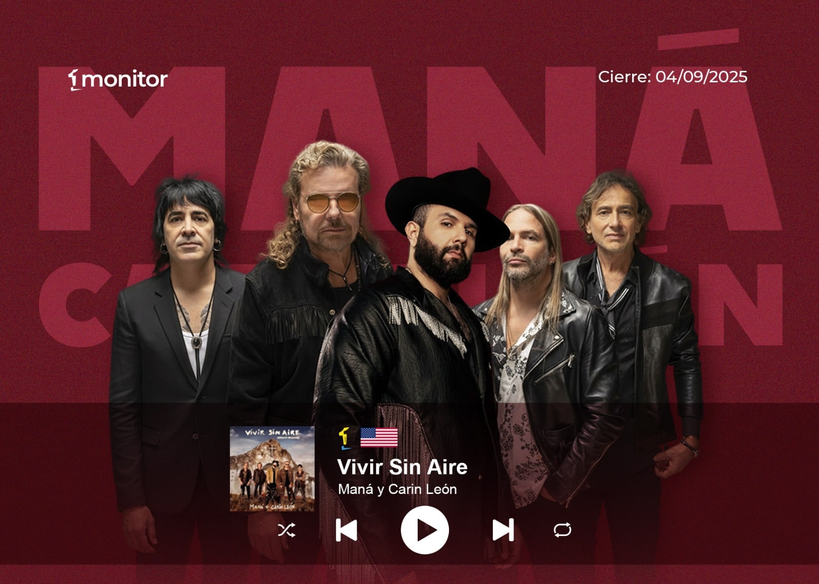Maná y Carin León conquistan el #1 en USA con&nbsp;“Vivir Sin Aire”: un clásico renovado que une generaciones
