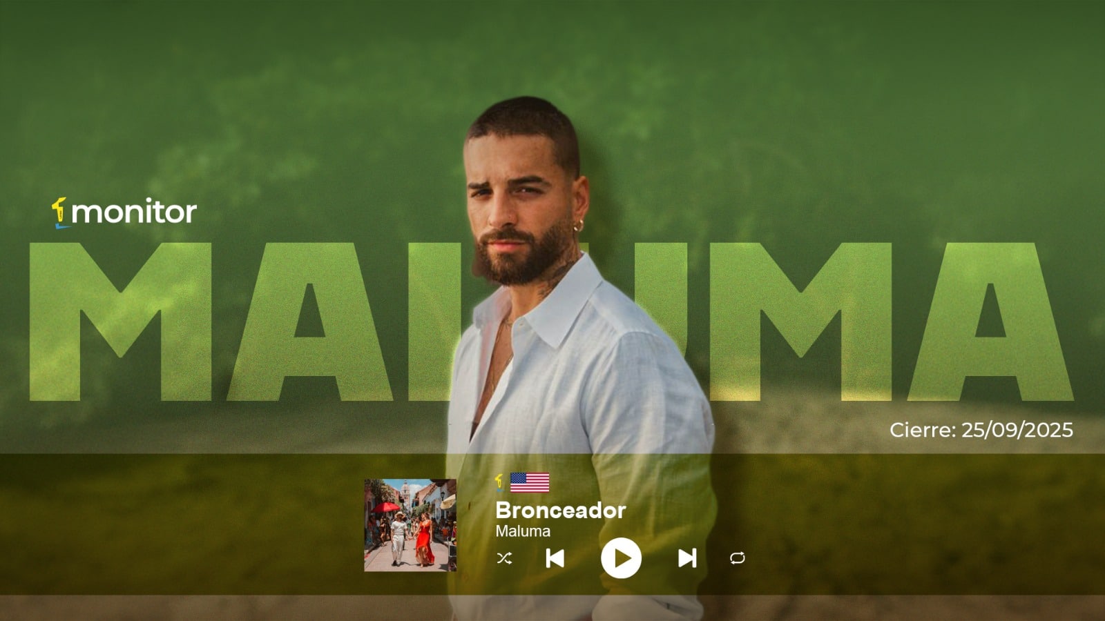 Maluma arrasa el Top #1USA de Monitor Latino con “Bronceador” : el hit que domina la radio y el streaming
