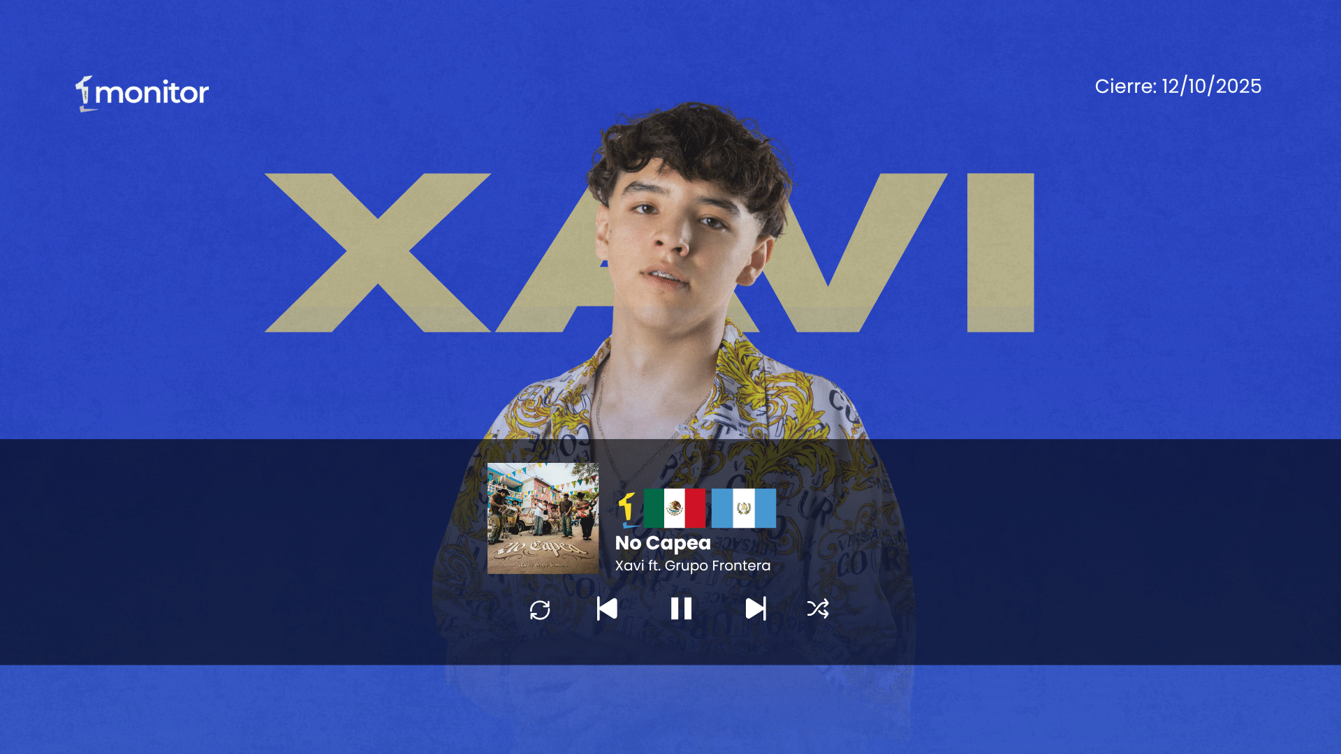 “No Capea” de Xavi y Grupo Frontera conquista el Top 20 General monitorLATINO México y Guatemala