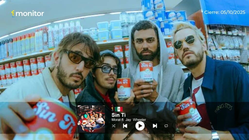 Morat y Jay Wheeler encabezan el Top 20 General monitorLATINO con “Sin Ti”, el éxito que domina México y Ecuador.