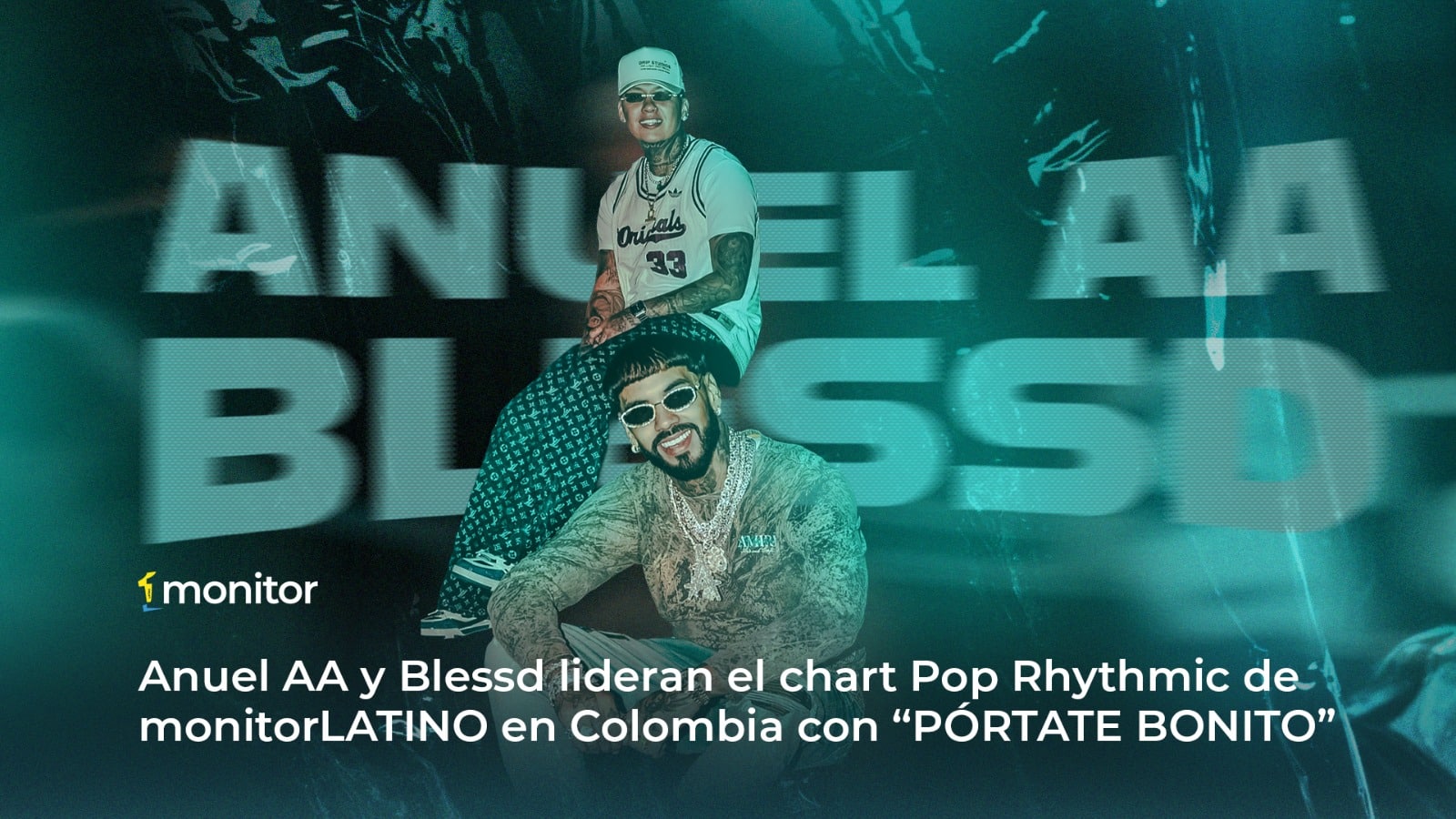Anuel AA y Blessd lideran el chart Pop Rhythmic de monitorLATINO en Colombia con “PÓRTATE BONITO”