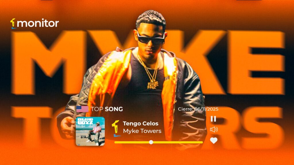 Myke Towers celebra su #1 en el Top monitorLATINO USA con “Tengo celos”, un tema que combina emoción, ritmo y vulnerabilidad.