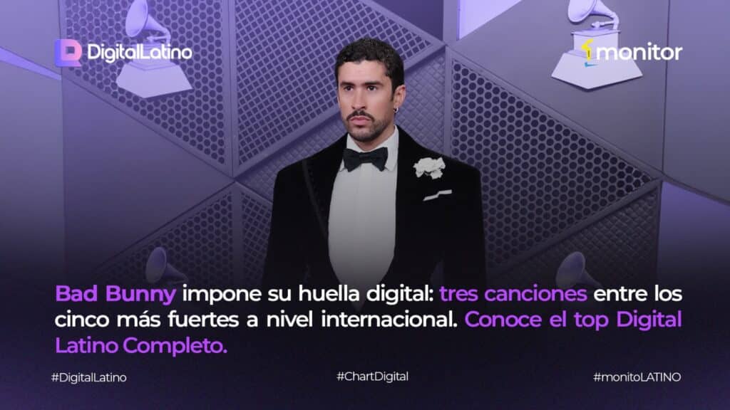 Bad Bunny lidera el Top Digital Latino Internacional según consumo digital en plataformas