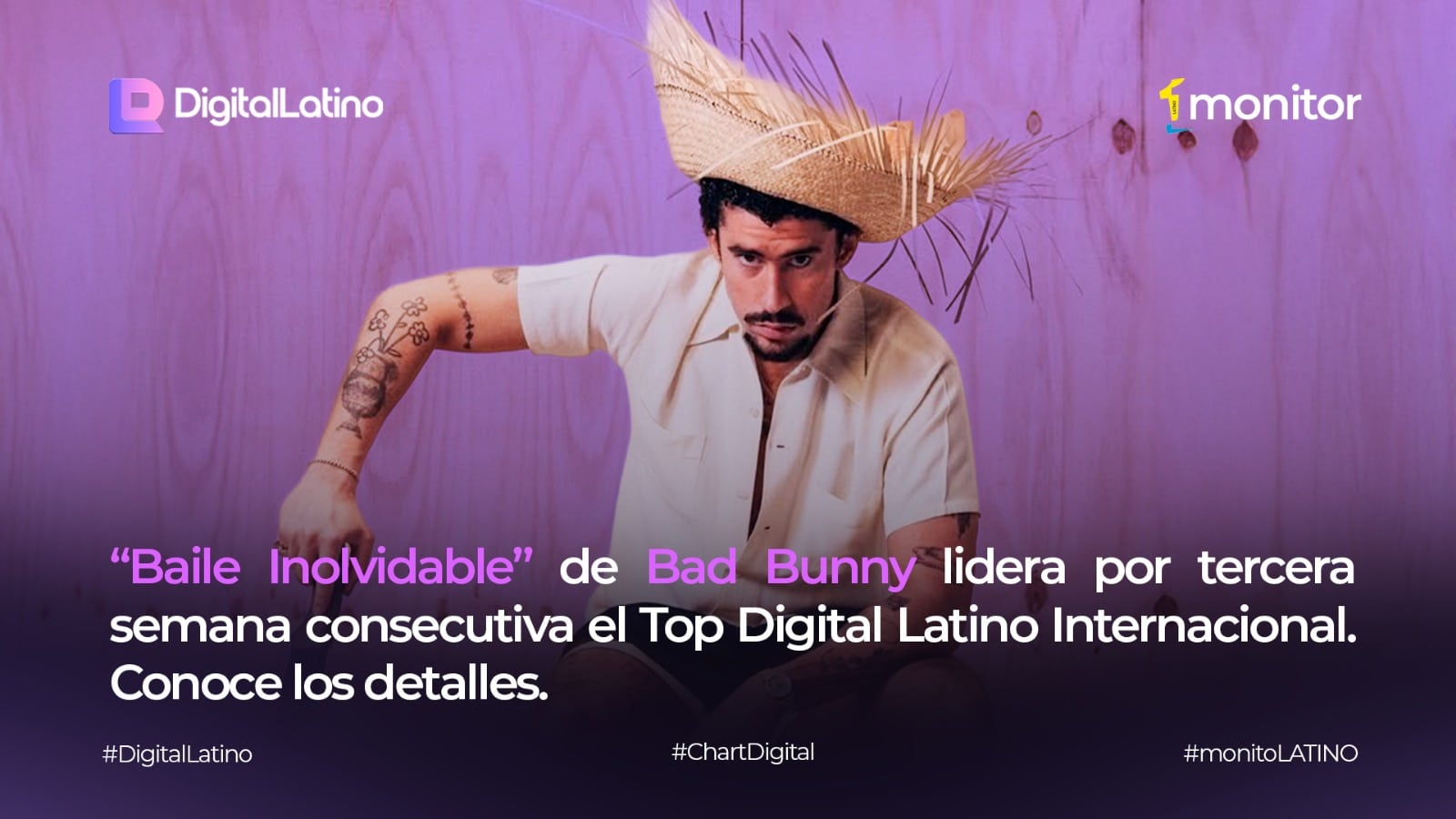 “Baile Inolvidable” de Bad Bunny lidera por tercera semana consecutiva el Top Digital Latino Internacional. Conoce los detalles.