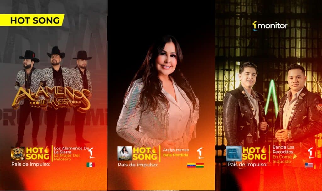 Los Alameños de la Sierra, Banda Los Recoditos y Arelys Henao destacados en el HotSong semanal de monitorLATINO