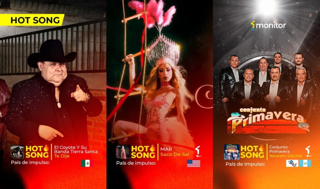 El Coyote, Mar Solis y Conjunto Primavera destacados en las HotSongs semanales de monitorLATINO.