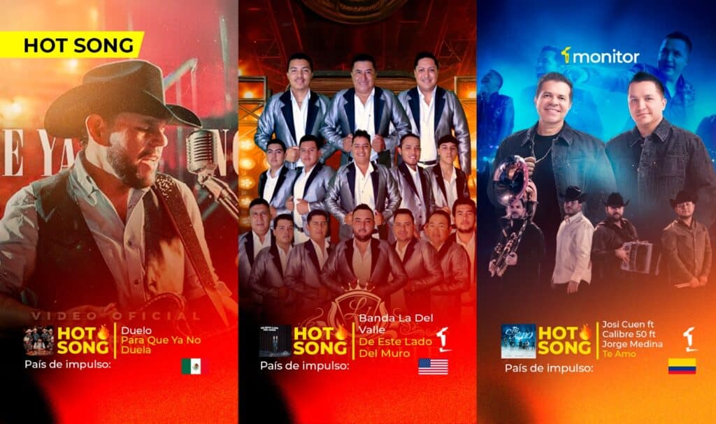 Duelo, Banda La del Valle y Josi Cuen ft. Calibre 50 ft. Jorge Medina destacan en HotSongs de monitorLATINO abril 2026.